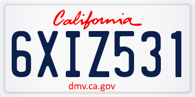 CA license plate 6XIZ531