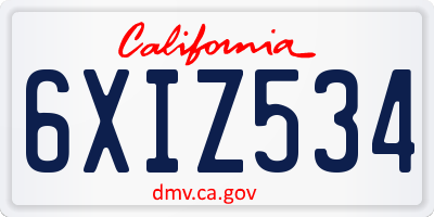 CA license plate 6XIZ534