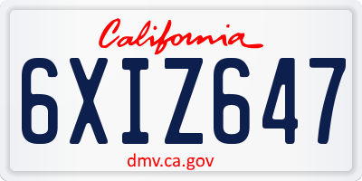 CA license plate 6XIZ647