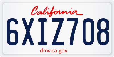 CA license plate 6XIZ708