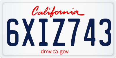 CA license plate 6XIZ743