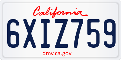 CA license plate 6XIZ759