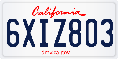 CA license plate 6XIZ803