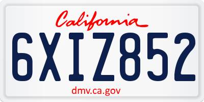 CA license plate 6XIZ852