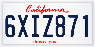 CA license plate 6XIZ871