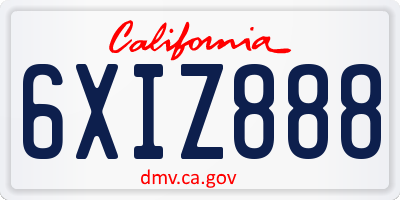 CA license plate 6XIZ888