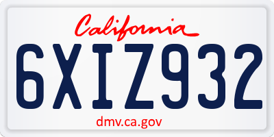 CA license plate 6XIZ932
