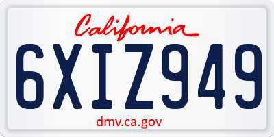 CA license plate 6XIZ949