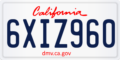 CA license plate 6XIZ960