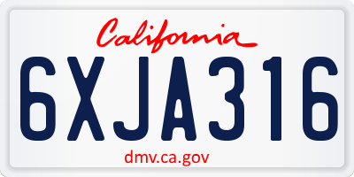 CA license plate 6XJA316