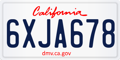 CA license plate 6XJA678