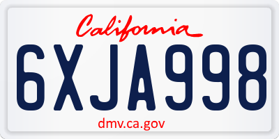 CA license plate 6XJA998