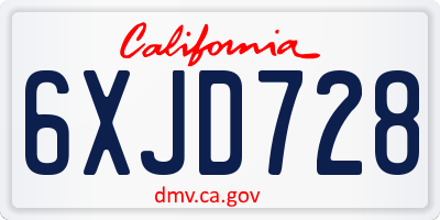 CA license plate 6XJD728