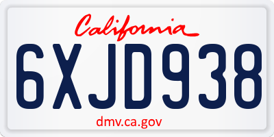 CA license plate 6XJD938