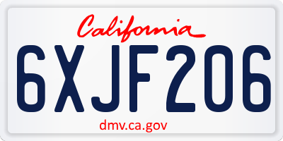 CA license plate 6XJF206