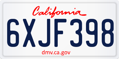 CA license plate 6XJF398