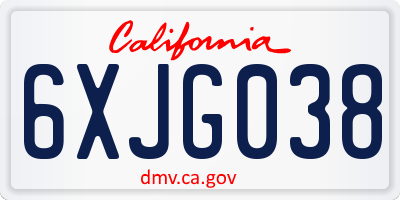 CA license plate 6XJG038