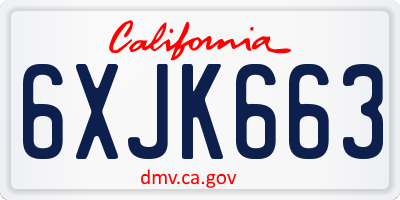 CA license plate 6XJK663