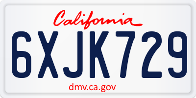CA license plate 6XJK729
