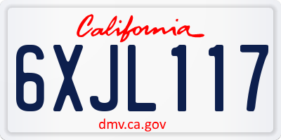 CA license plate 6XJL117