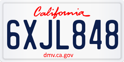 CA license plate 6XJL848