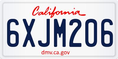 CA license plate 6XJM206