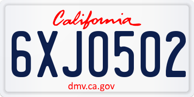 CA license plate 6XJO502