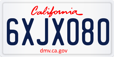 CA license plate 6XJX080