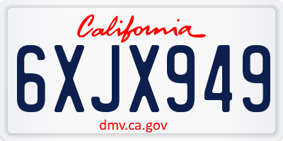 CA license plate 6XJX949