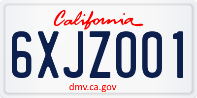 CA license plate 6XJZ001