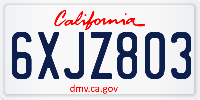 CA license plate 6XJZ803