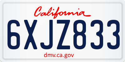 CA license plate 6XJZ833