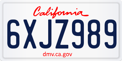 CA license plate 6XJZ989