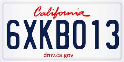 CA license plate 6XKB013