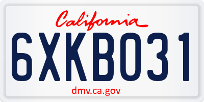 CA license plate 6XKB031
