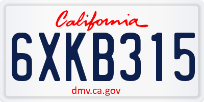 CA license plate 6XKB315