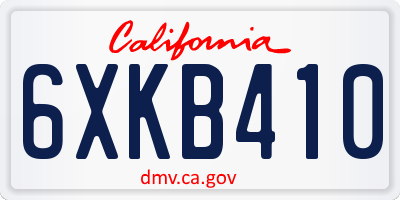 CA license plate 6XKB410