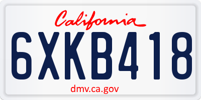 CA license plate 6XKB418