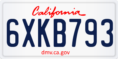 CA license plate 6XKB793