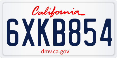 CA license plate 6XKB854