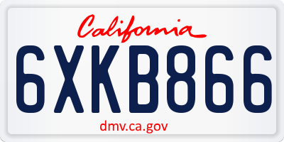 CA license plate 6XKB866