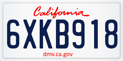 CA license plate 6XKB918