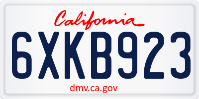 CA license plate 6XKB923