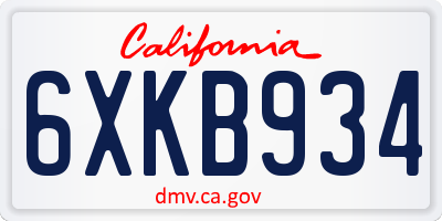 CA license plate 6XKB934