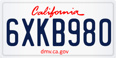CA license plate 6XKB980