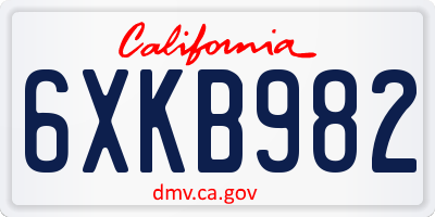 CA license plate 6XKB982