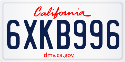 CA license plate 6XKB996