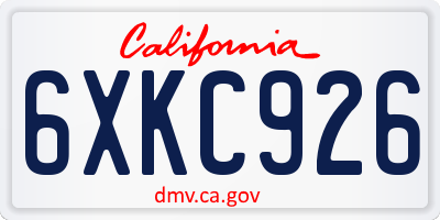 CA license plate 6XKC926