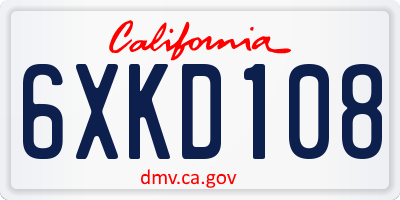 CA license plate 6XKD108