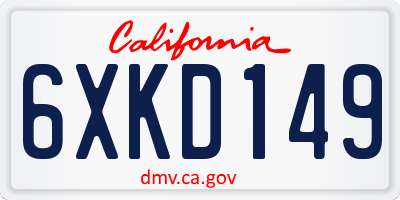 CA license plate 6XKD149